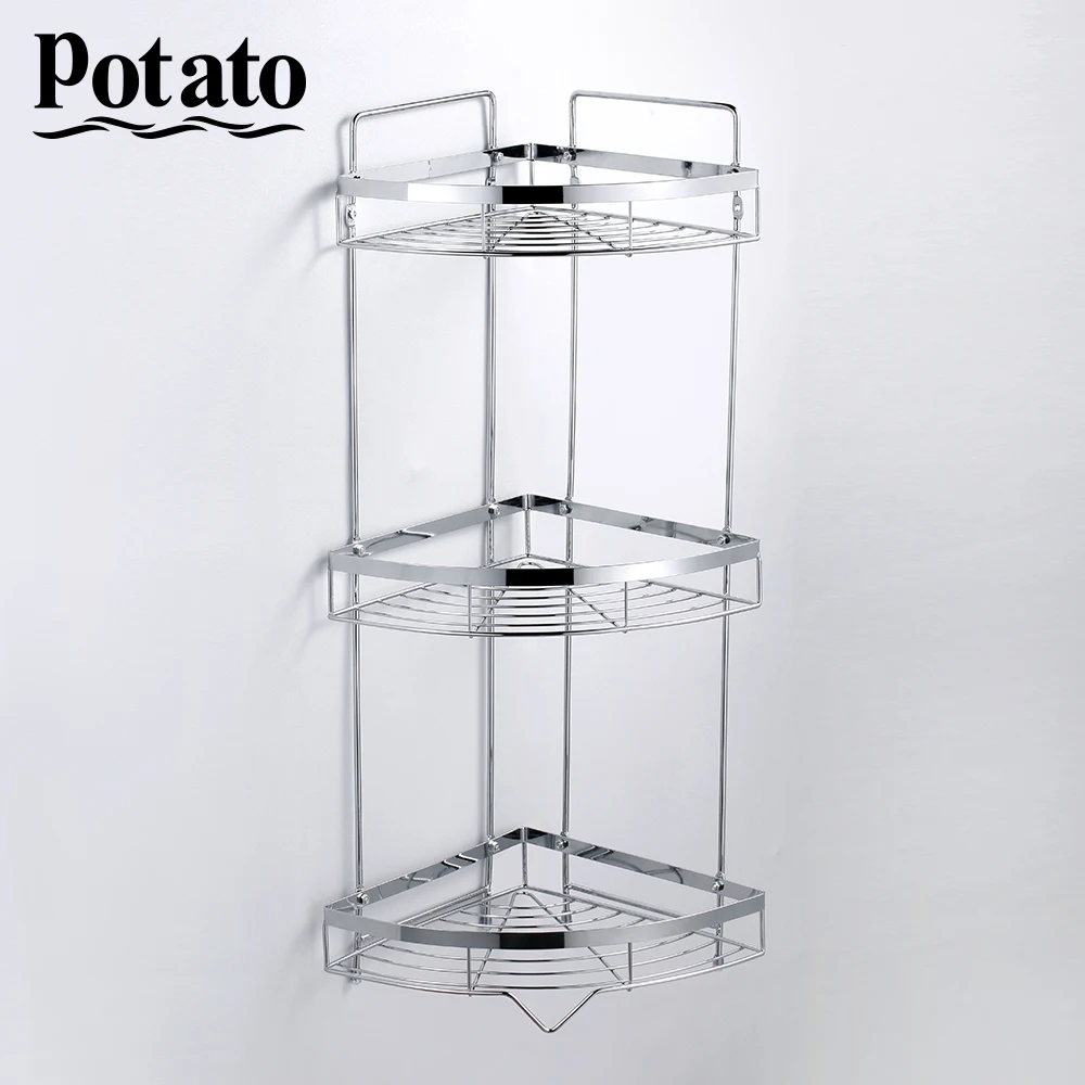 Potato Bathroom Shower Shelf Corner Shampoo Soap Cosmetic Basket Holder Hot Sale 2 Layer Triangular Rack Storage Organizer p329 - Цвет: p329-3