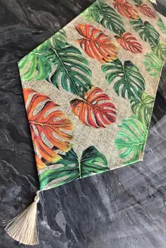 

Decorative Burlap Ground Leafy Pattern Tassel Stain Resistant Fabric Runner 2020 Trend