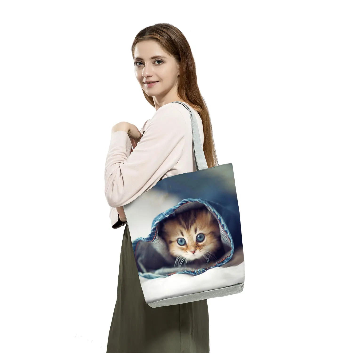 2022 Cool Fashion Handbag Female Cats Print 3D Tote Travel Women Shoulder Bag Foldable High Capacity Shopping Bag Custom Pattern