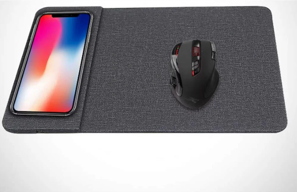 Коврик для мыши с беспроводной зарядкой смартфона Qi Wireless Charging Mouse(серый