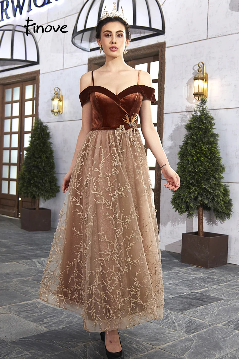 Finove элегантные платья для выпускного вечера Robe De Soiree Сексуальное Милое винтажное длинное платье цвета шампанского со шнуровкой сзади Вечерние платья