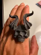 EYHIMD Detail Black 316L Stainless Steel Skull Ring Horned Satan Devil Punk Biker Rings