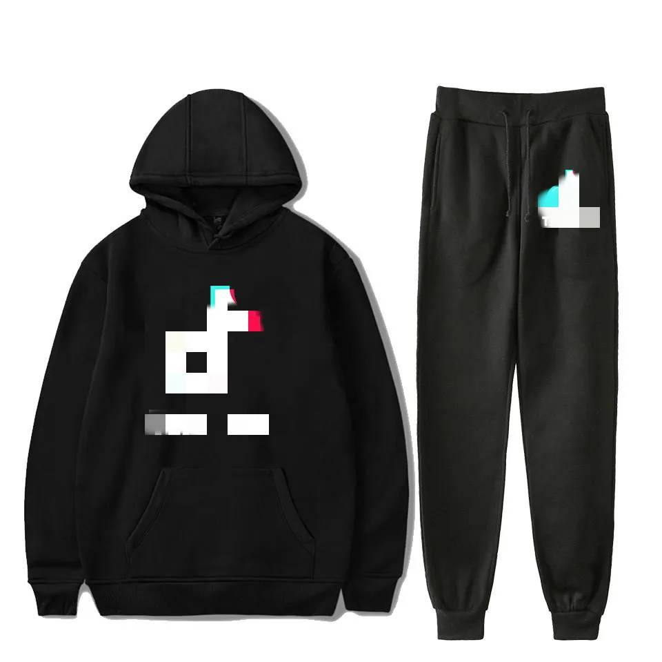 

Casual Fall- Winter Hooded Set For Female Male Printing Full Length Pants+Pullover Hoodies Two Piece Set Clothing