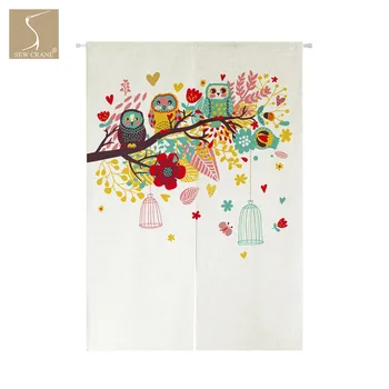 

Funny Colourful Owl Family over Tree Japanese Noren Home Restaurant Door Curtain Kitchen Doorway Room Divider