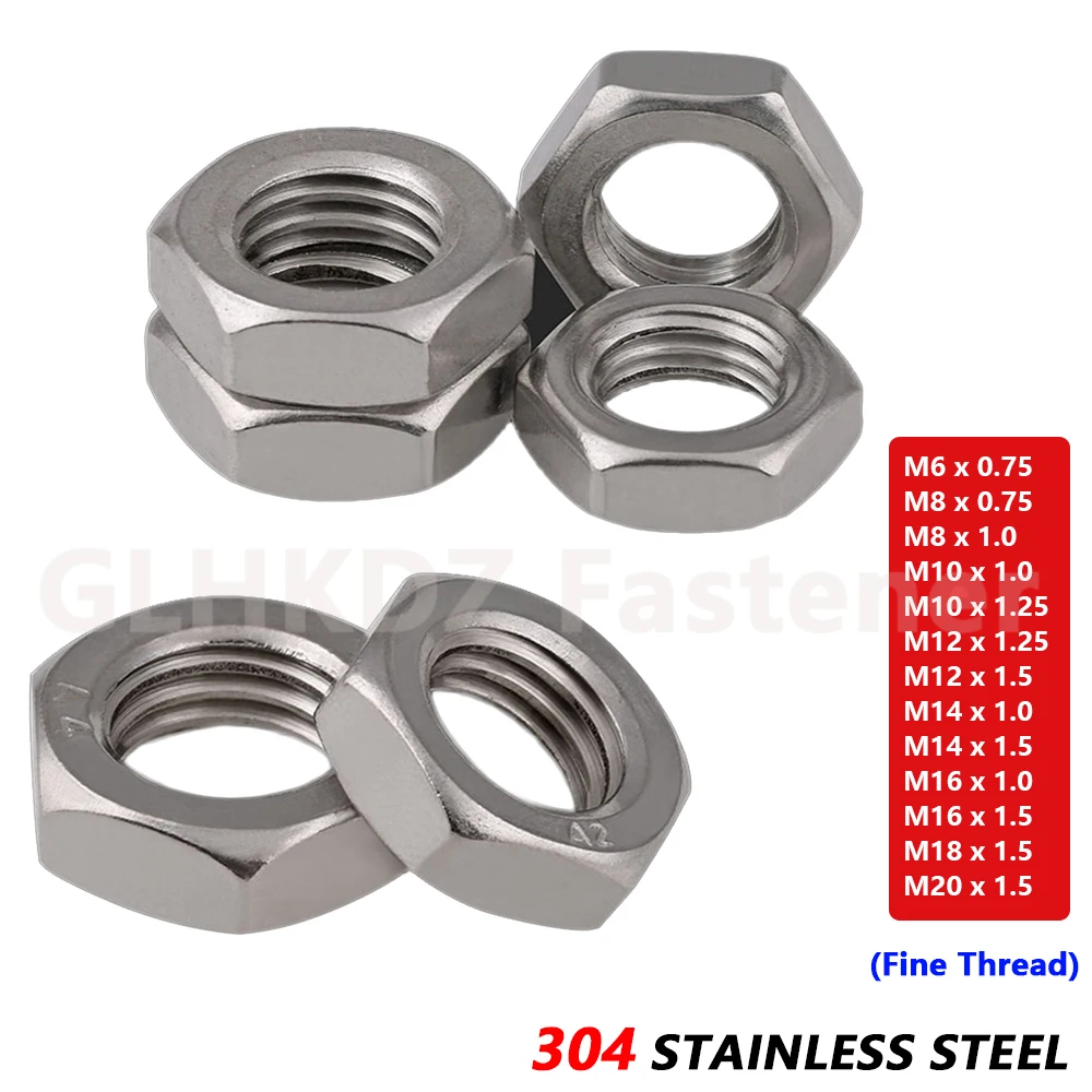 LOCK NUTS METRIC A2 STAINLESS STEEL THIN FINE PITCH THREAD HEXAGON HALF 