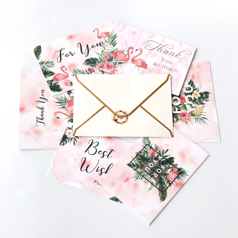  6 Cards with 6 Envelope Flamingo Birthday Greeting Gifts Card Thank You Customizable Christmas Wedd - 32953094626