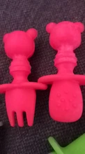 2 unids/set de silicona bebé juego de tenedor cuchara de dibujos animados oso bebé lindo aprendizaje almuerzo cuchara comer tenedor