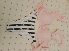 Bandeau Swimsuit Bikini-Set Lace Push-Up Ruffle High-Cut Women Female Striped F72 Bra-Cup