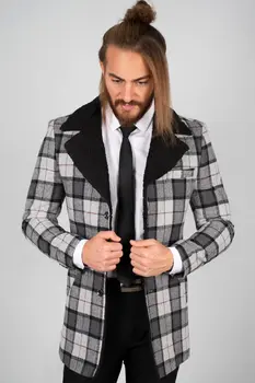 

DeepSEA Black Plaid Pattern Furry Stamp Coat 2002210