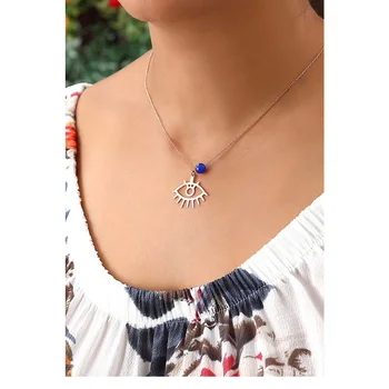 

Minimalist Egyptian Eye Necklace Jewelry 925 Sterling Silver Featuring Agete with Chain