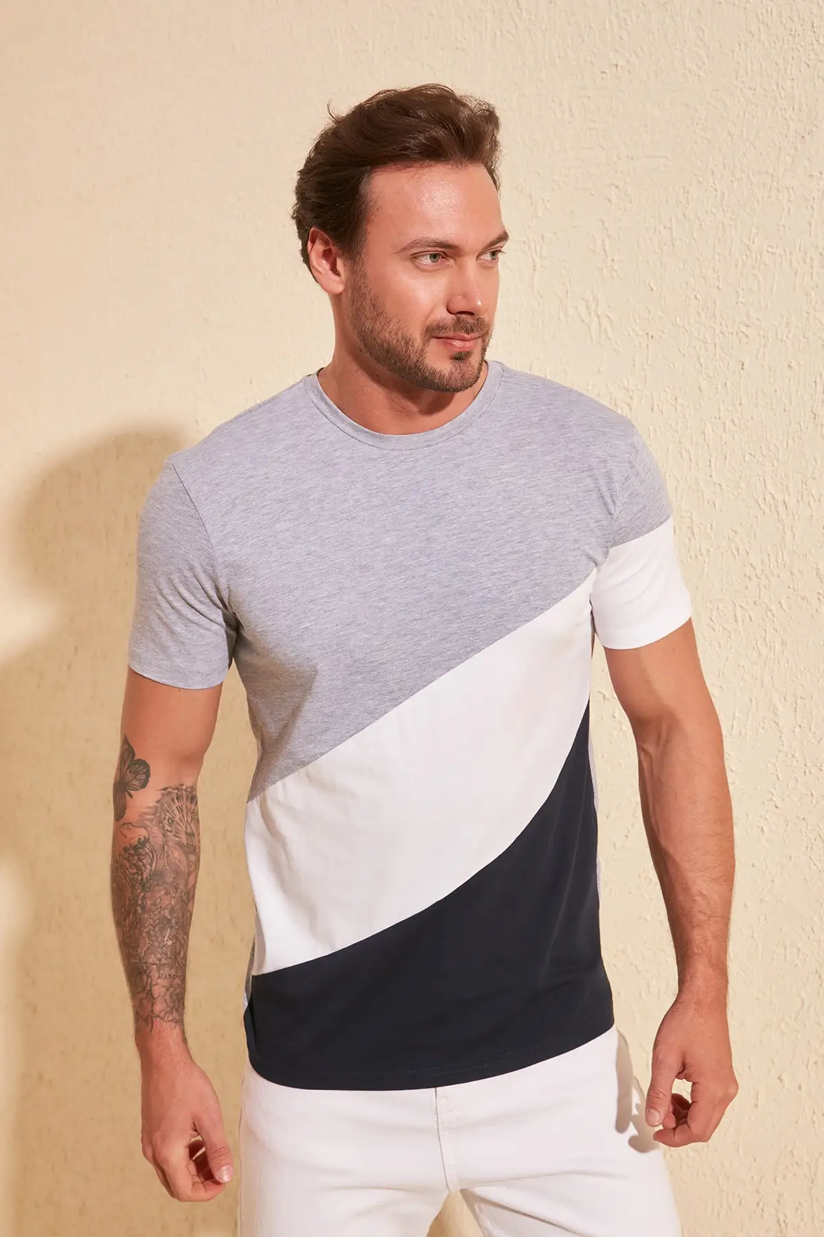 Trendyol Men Panelled T Shirt TMNSS20TS0669|T-Shirts| - AliExpress