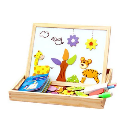 Многофункциональные деревянные магнитные игрушки, детские 3D головоломки, игрушки для детей, Обучающие животные, детские игрушки для рисования, детский стол - Цвет: Red