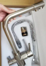 Grifo de cocina con doble Caño cromado, filtro de agua potable, purificador de latón, recipiente, fregadero, mezclador, agua caliente y fría, Torneira
