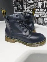 Botas de moto de cuero genuino para niños, zapatos para niñas pequeñas, botas militares con cierre lateral, para nieve, 050