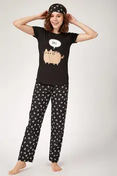 

Happiness ist. Women Hair Straped Printed Knitted Pajamas Set EC00020