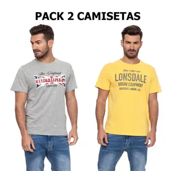 

Lonsdale Pack 2 T-shirts man in light gray and yellow color cotton summer size XL