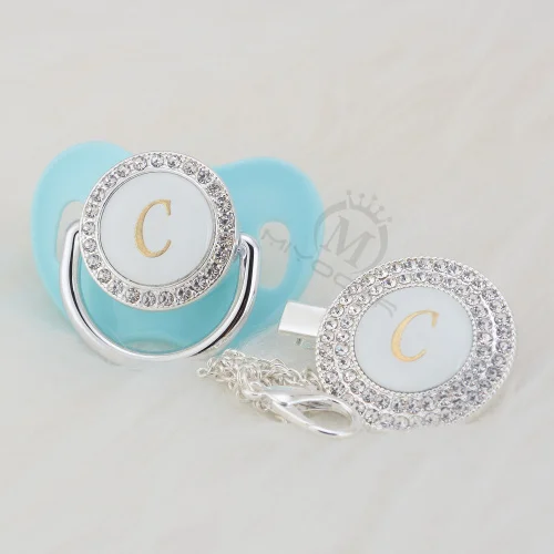 MIYOCAR шикарное имя инициалы буквенные C креативный bling соска и пустышка Клип Набор BPA бесплатно пустышка bling baby shower подарок LC-1 - Цвет: LC-7-1   0-6M