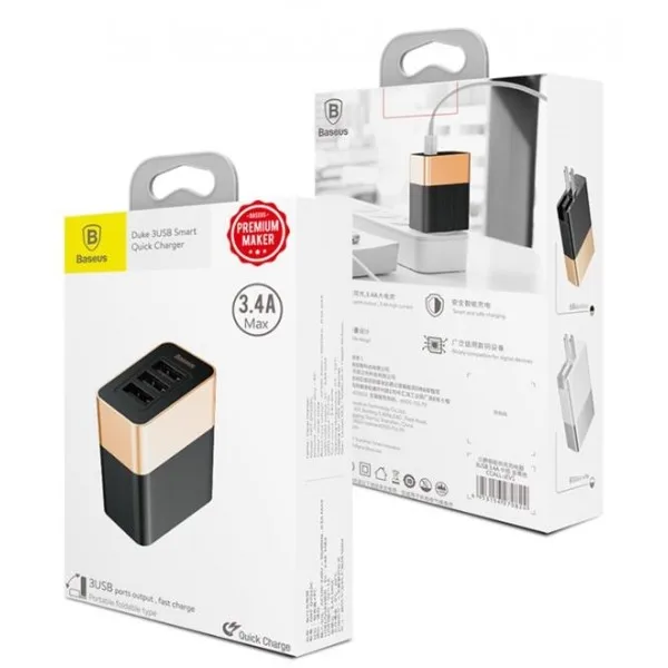 Сетевое зарядное устройство Baseus Duke 3USB Smart Quick Charger CCALL-JEV1(Черно-золотой