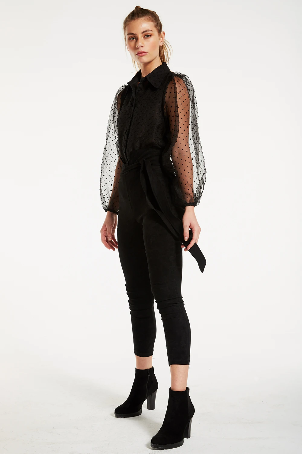 GREYMODA женская блузка Plumeti из органзы, сексуальные вечерние топы, женские модные блузки, зимние рубашки, Прозрачный женский стиль - Цвет: Black