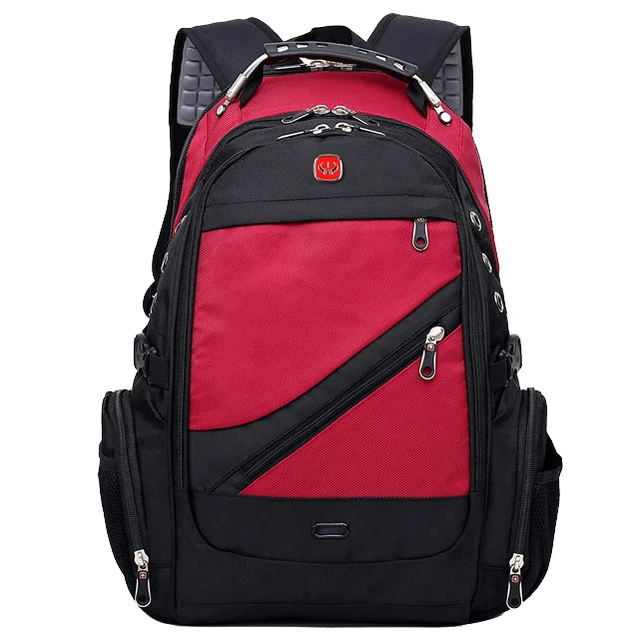 Swiss backpack 8810 USB 35 L. With a rain cover + Army watch as a gift. Men's backpack, urban, school Red