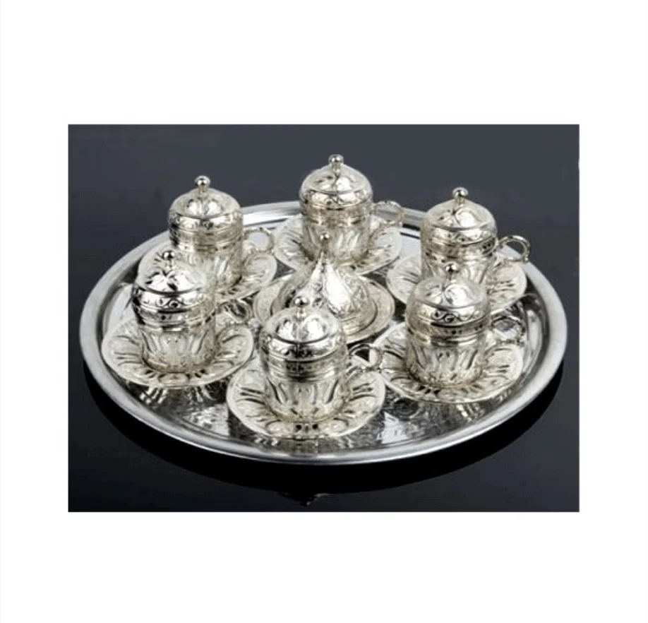 Османский Мотив 6 личность турецкий кофейный набор серебро|Чашки и соусницы| |