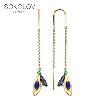 

Drop Earrings with stones SOKOLOV gold agate, corundums and cubic zirkonia fashion jewelry 585 women's male, long earrings