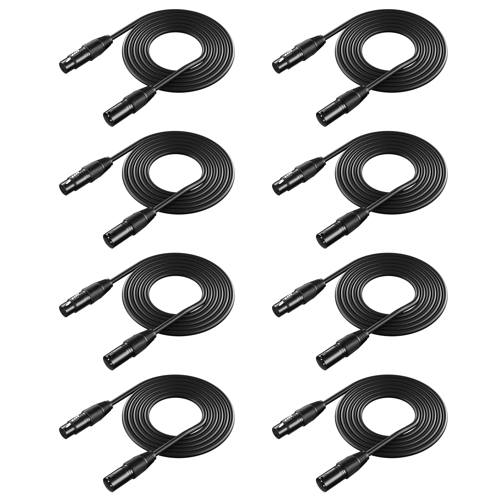 Neewer 8 Pack 6.5 feet/2 meters DMX Stage Light Cable Wires with 3 Pin Signal XLR Male to Female Connection for Moving Head Light Par Light Spotlight with XLR Input and Output 