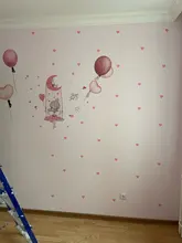 [shijuekongjian] Cartoon Girl Moon Wall Stickers DIY Balloon Mural Decals for Kids Rooms