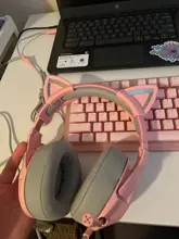 Auriculares Oreja de Gato con cable para chicas, cascos estéreo con micrófono y luz LED para ordenador portátil/PS4/Xbox One, color rosa