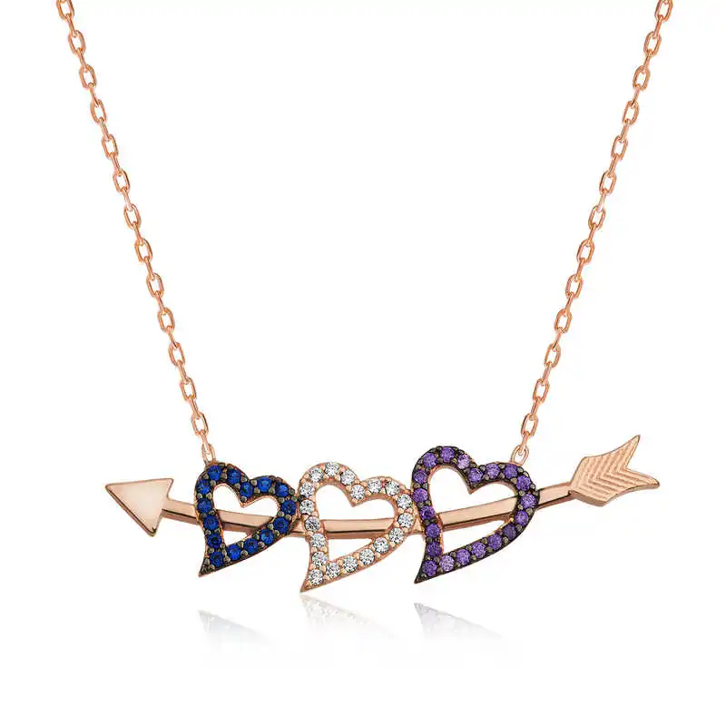 

Silver Arrowed Three Heart Necklace