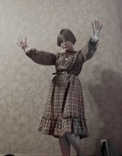 Plaid Dress Peter-Pan-Collar Long-Sleeve Autumn-Style Mori-Girl Cute Kawaii Fashion Lady