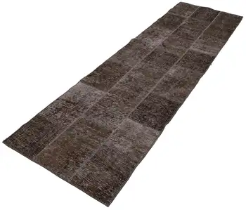 

88x305 Cm Brown Handmade Patchwork Runner Rug-3x10 Ft