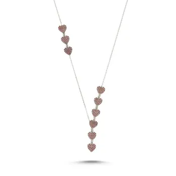 

Angemiel 925 Silver Nano Opal Stone Heart Y Necklace-Rhodium Plated