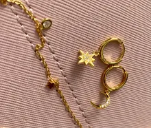 Ayudante de plata 925 Luna estrellas pendientes de luna creciente minimalista apilable Huggies pendientes Starburst pendientes para las mujeres