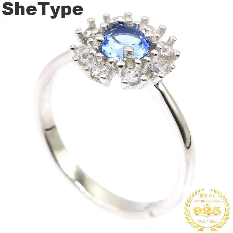 

10x10mm US sz 7.5# SheType 2.5g Pretty Created Violet Tanzanite Natural White CZ Gift For Sister 925 Solid Sterling Silver Rings