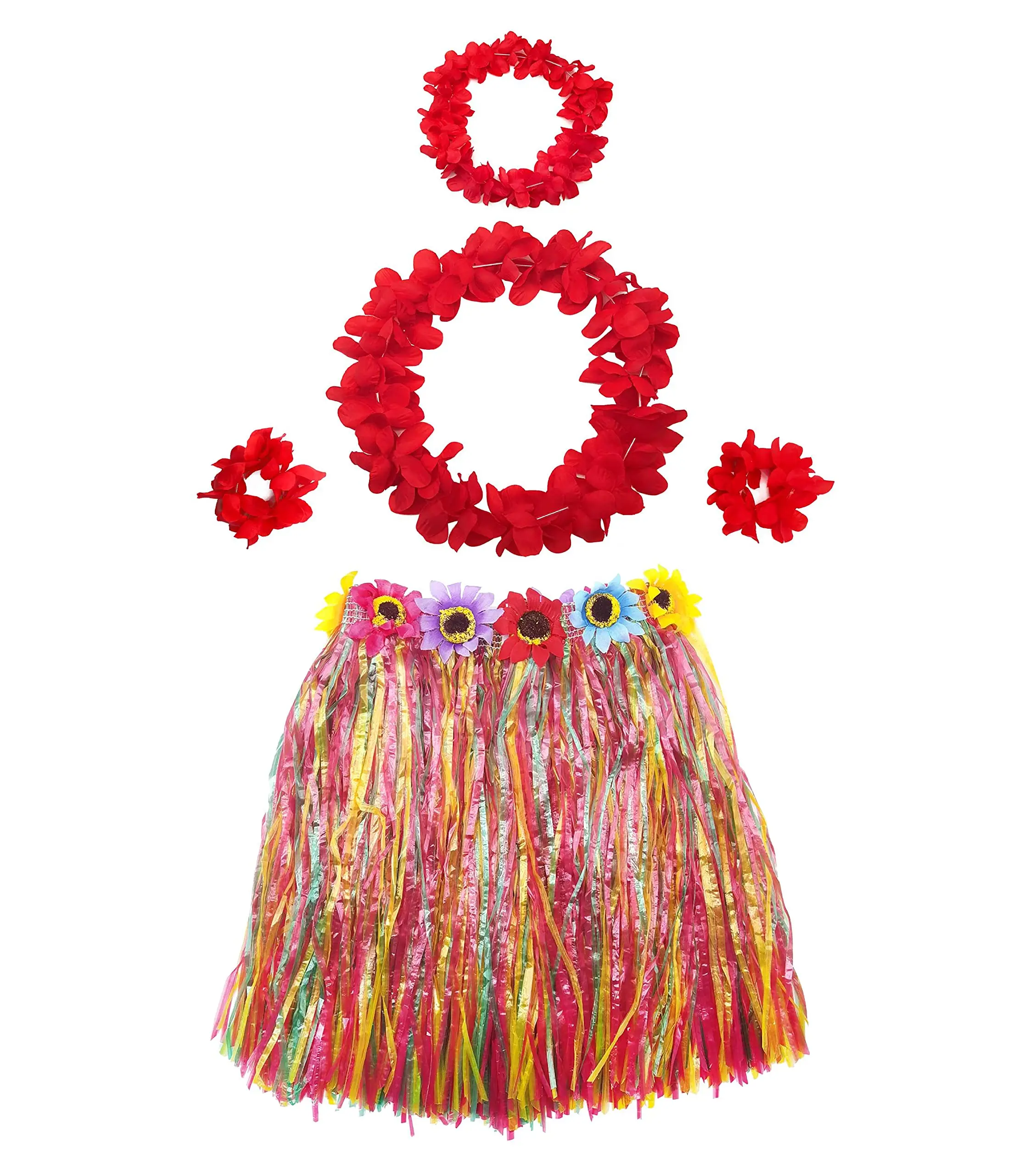 Falda hawaiana corta multicolor con flores adulto: Disfraces