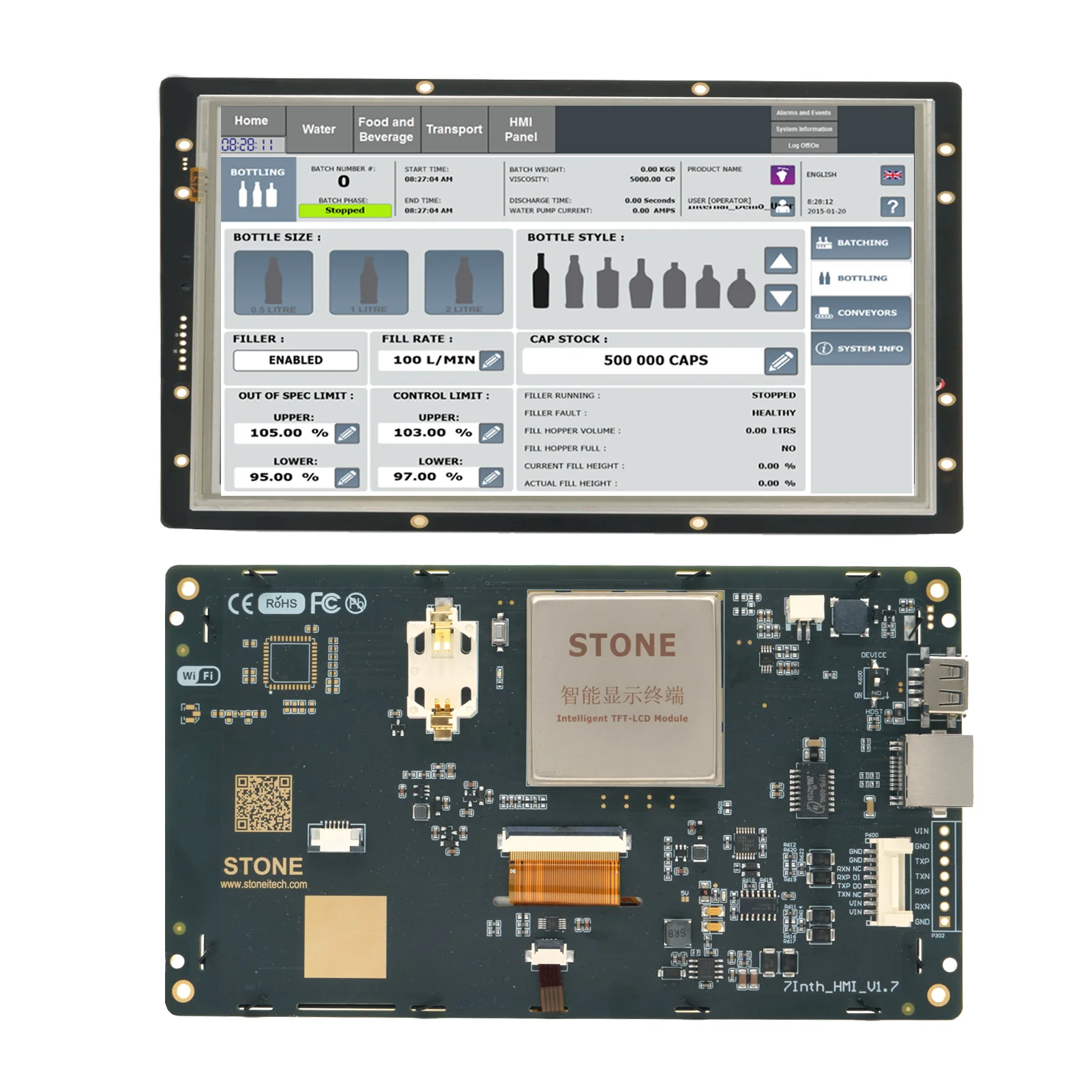 STONE 7 Inch Graphic TFT LCD Module Intelligent Touch Screen Display Smart Home Automation Panel with UART Port and Program
