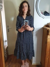 Autumn Winter Dot Bandage Dress Women Casual Ruffles V Neck High Waist Slim Print Long