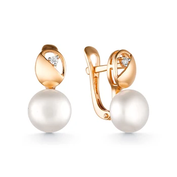 

Gold earrings with cubic zirconia and pearls sunlight sample 585