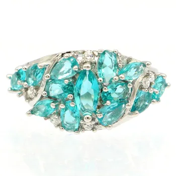 

25x13mm Lovely Created Blue Aquamarine Silver Ring for Women Jewelry Making Fashion Jewelry Gifts