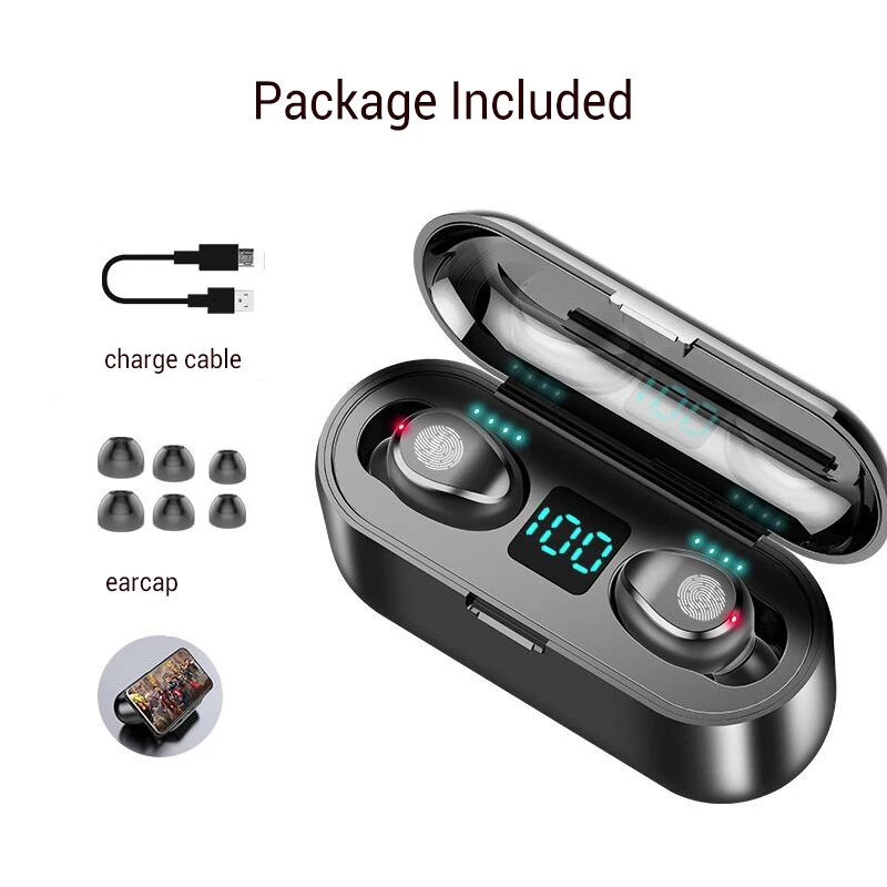 HKFZ Беспроводные наушники Bluetooth V5.0 F9 TWS, беспроводные Bluetooth наушники, светодиодный дисплей, 2000 мач, внешний аккумулятор, гарнитура с микрофоном