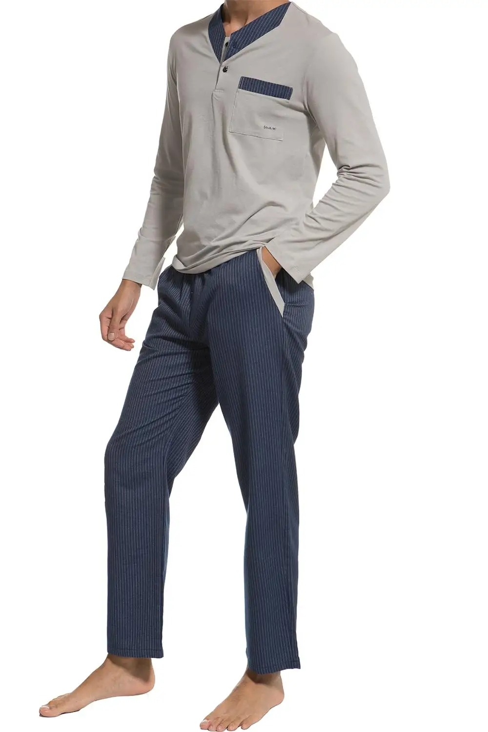 2 Pieces Sleepwear Set for Men-Nightgowns Pyjamas Sleepshirts Homewear Nightdress Top and Pant Night Wear Pajamas