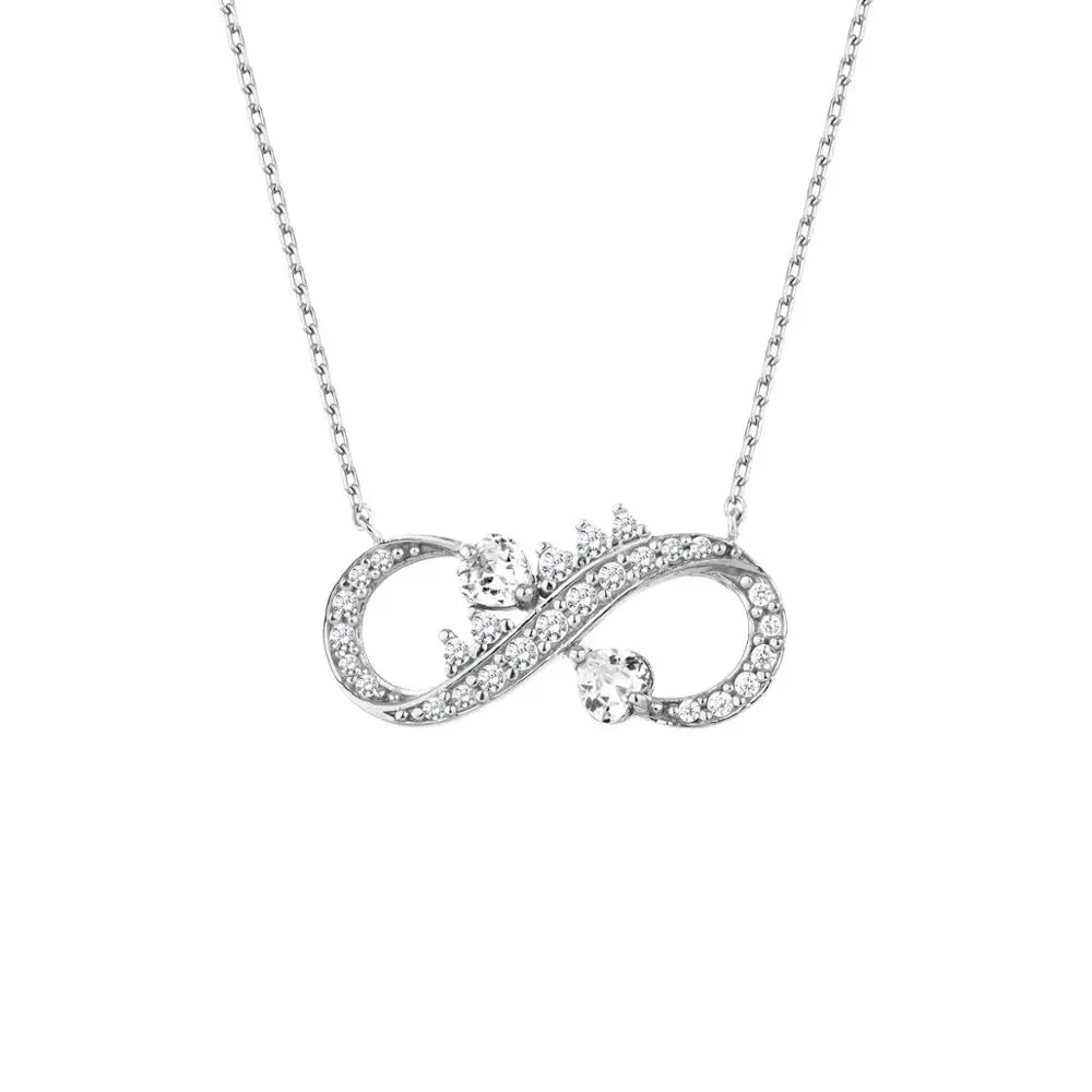 

Fashion, Gift of Jewelry, Double Heart Stone Infinity Silver Necklace, Accessories #21696