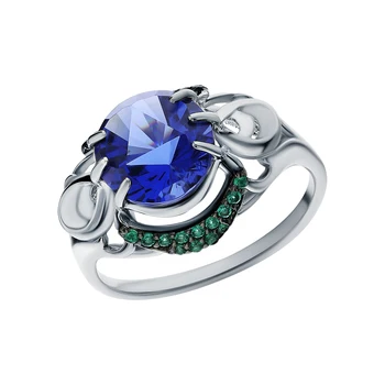 

Silver ring with cubic zirconia and Sapphire synthetic sunlight sample 925