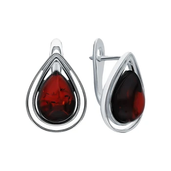 

Silver earrings with amber sunlight sample 925