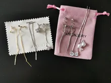 Anenjary-pendientes de plata de ley 925 con forma de estrella, aretes de cadena larga, S-E1443 completo