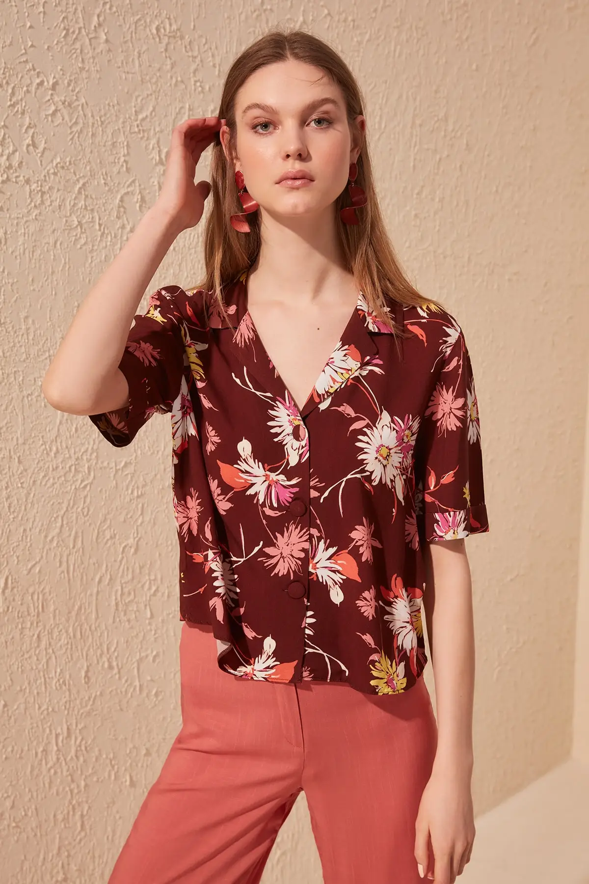 

Trendyol Flower Print Oversize Shirt TWOSS20GO0328
