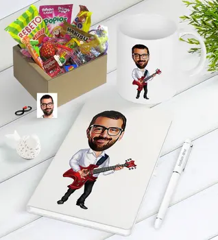 

Personalized Mr Guitarist Caricature Of Nostalgic Lezzetler Notebook Pen Mug Gift Seti-2