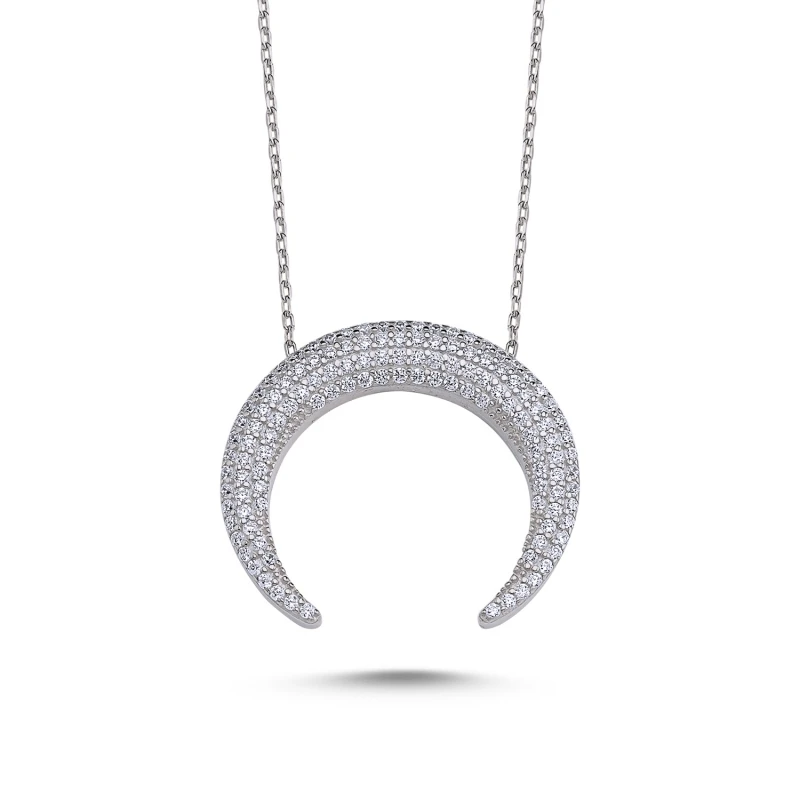 

Silver 925 Sterling Zircon Cubic Zirconia Reverse Crescent Necklace