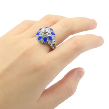 

19x18mm Ravishing 18x15mm Real Blue Sapphire White CZ Gift For Sister Engagement Silver Rings